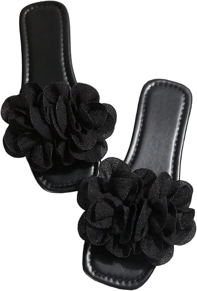 OYOANGLE Women's Floral Slide Sandals Summer Vacation Dressy Flat Sandals