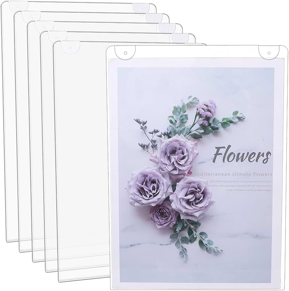 PH PandaHall 6 Pack Acrylic Sign Holder 8.5x11 Vertical Wall Mount Picture Frame Clear Document Holder Photo Menu Poster Display with Tape Screws for Office Home Business Store Hotel Restaurant