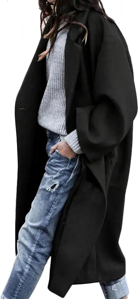 CHARTOU Trenchcoat für Damen, übergroß, gekerbter Kragen, Wollmischung, einreihig, mittellang