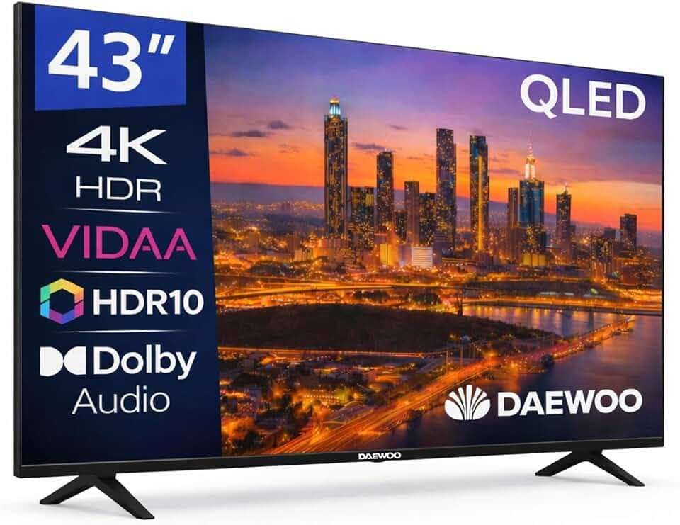 Daewoo 43VB56QV Smart TV 43 Zoll QLED 4K UHD, HDR10, Dolby Audio, Bluetooth, HDMI 2.1, Rahmenloses Design (Frameless), Serie 2026