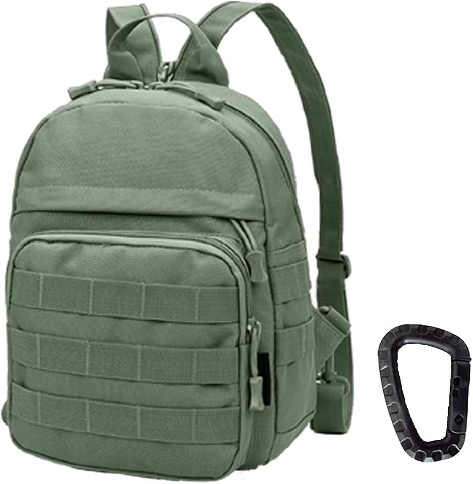 Mini Tactical Backpack, 6L Small Sling Backpacks Shoulder Bag For Running Travel Daypack with Carabiner For Men Women