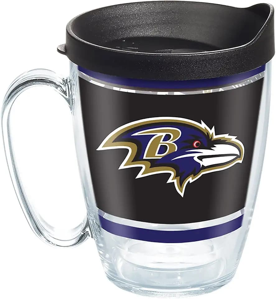 Tervis 1257345 NFL Baltimore Ravens Legend Coffee Mug with Lid, Clear, 16 oz