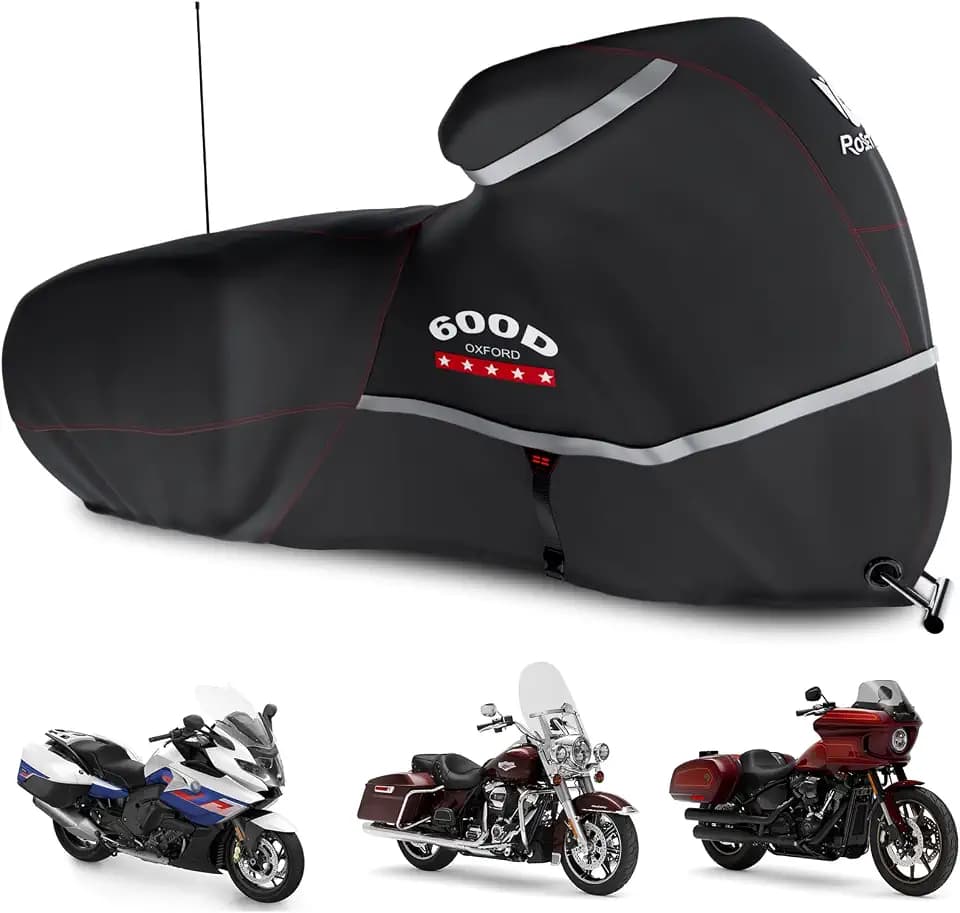Motorcycle Cover 600D Waterproof for Touring Models Harley Davidson Road King,Road Glide,Street Glide, Electra Glide,Low Rider-ST Indoor & Outdoor Storage Black