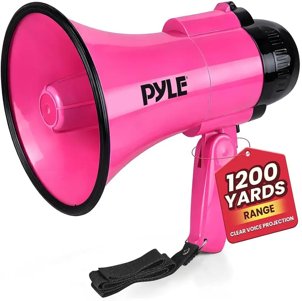 PYLE Portable Megaphone Speaker Siren Bullhorn - Compact, Battery Operated, 30W Power, Microphone, 2 Modes, PA Sound, 1200 Yards Range, Foldable Handle for Cheerleading and Police Use
