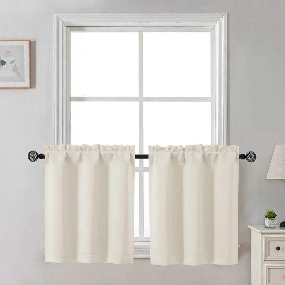 Gwine 24 Inch Length Kitchen Curtains Sets, Light Filtering Half Window Short Curtain Tiers for Bathroom Basement Cabinet Camper Small Windows, 2 PCS, Each 30" Wx24 L, Ivory