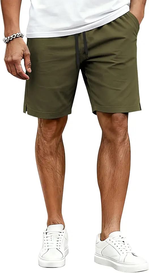 COOFANDY Mens Casual Shorts Cotton Drawstring Elastic Waist Lightweight 9" Chino Golf Shorts Summer Beach Shorts