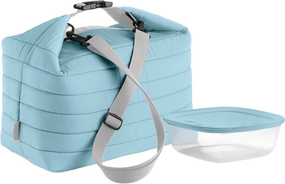 Guzzini - On The Go, Große Thermotasche M/Frischhaltedose Handy -Hellblau Matt, (Bag) 30 x 18 x h30 cm; (Container) 19,6 x 19,6 x h7 cm | 1400 cc - 032903134, Himmelblau