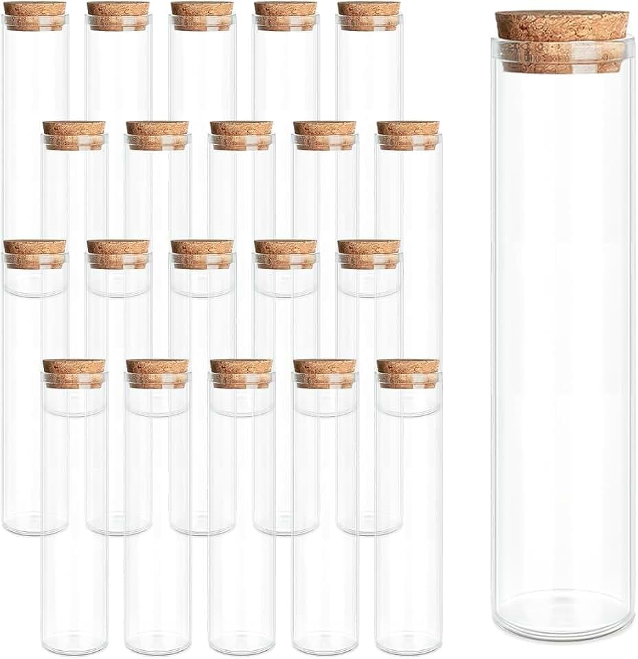 JIUYUE 21-Pack 0.74 oz (22ml) Glass Bottles & Test Tubes with Cork Stoppers
