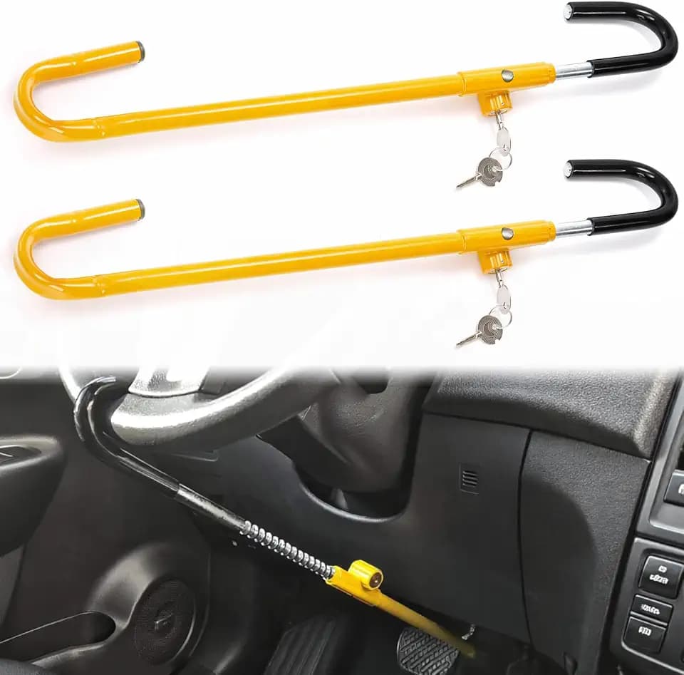 Elsjoy 2 Pack Car Steering Wheel to Brake Lock with Keys, Anti-Theft Car Locking Device Steering Wheel Lock, Car Security Lock for Vehicle, Keyed Different