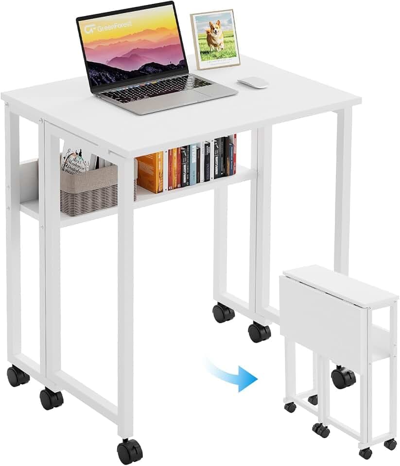 GreenForest Klapptisch mit Rollen, 63 cm, platzsparend, Weiß