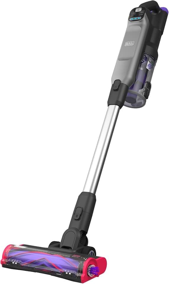 BLACK+DECKER 4in1 Akku-Stielstaubsauger mit Digital-Motor (86,4 Wh, beutelloser Boden- und Handstaubsauger mit Elektro-Tierhaarbürste, 2 Saugstufen, inkl; akku und Ladegerät, Zubehör) BHFEA640WP