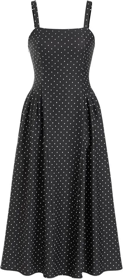 CIDER Womens Polka Dots Summer Casual Dresses Square Neck Sleeveless Midi A Line Elegant Dress