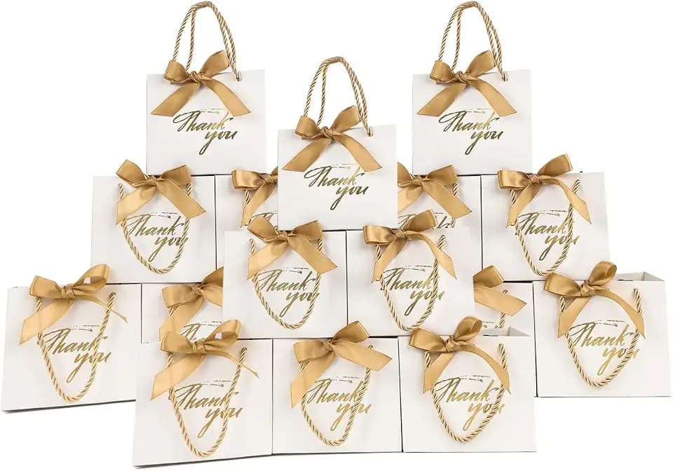 TKSBAG 100 Pack Small Thank You Gift Bags with Handles, 5.5''x 2.3''x4.7'' Mini White Gift Bags Bulk for Baby Shower, Birthday, Wedding, Party Favors, Fathers' Day