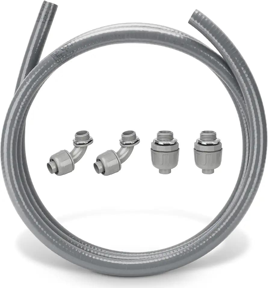 1/2 Inch 10 ft Liquid Tight Conduit Kit, Flexible Electrical Conduit Kit
