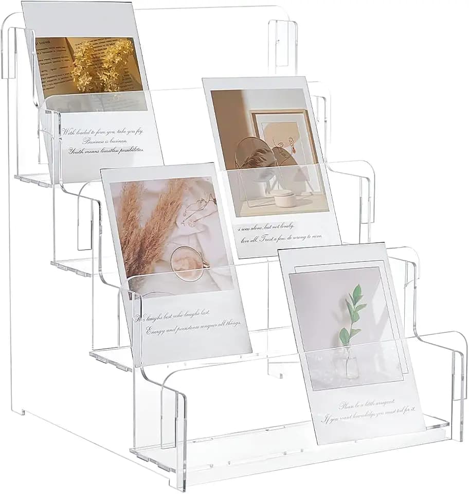 FINGERINSPIRE 4 Stufiger Acryl Postkartenständer 27.3x26.9x31 cm Klar Acryl Grußkartenständer Aufkleber Postkarten Fotos Stempelkarten Verkäufer Einzelhandels Präsentationsständer Post Organizer