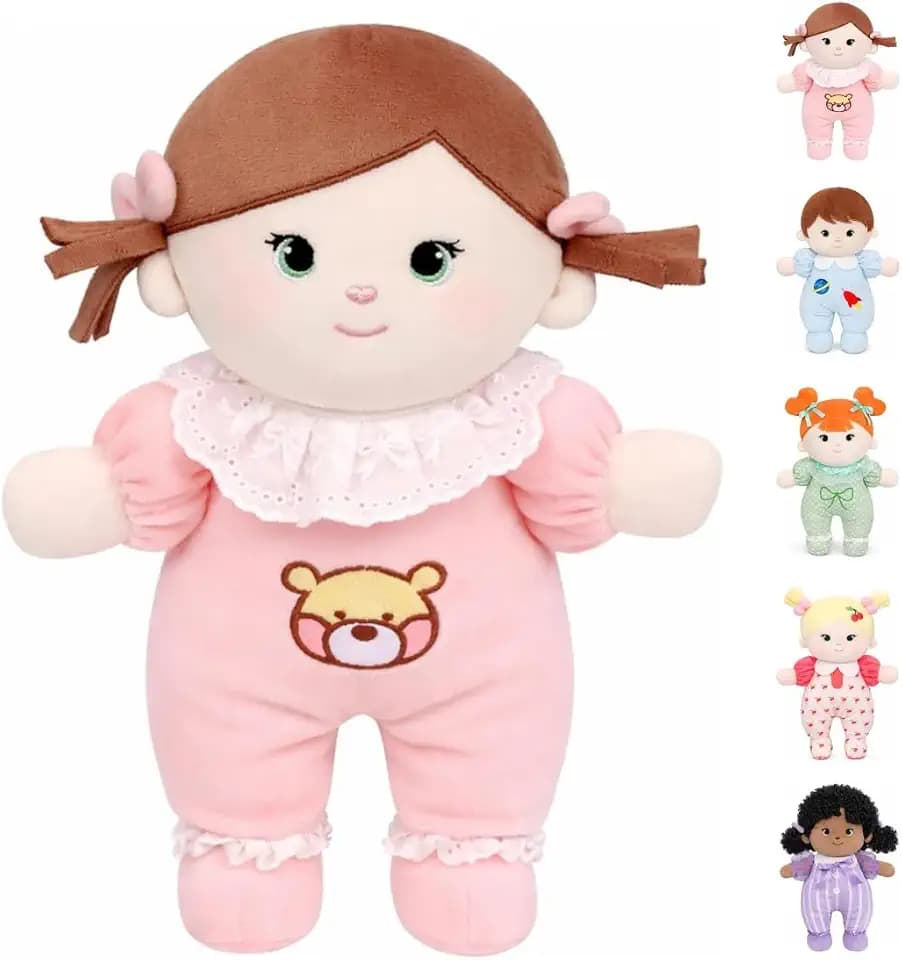 Soft Baby Doll 10" Pink Rag Doll Plush First Doll for 1 Year Old