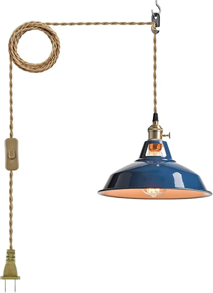 YUBOLE Farmhouse Plug-in Pendant Light-Dark Blue Barn Hanging Light