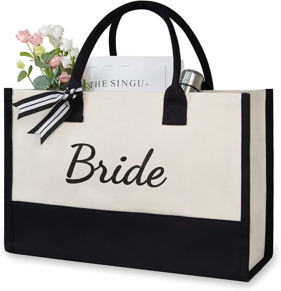 TOPDesign Canvas Tote Bag, Bridal Shower Gifts for Bride, Wedding Bachelorette Bride Gifts Shoulder Bag