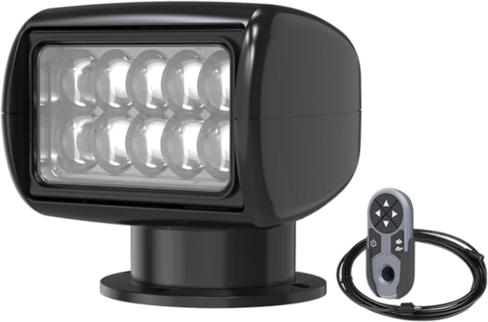 SEAFLO 360° Rotating Remote Control LED Marine Searchlight- 30W, 2700 Lumens, 2624 FT Beam Distance, 10-30V, IP65 Waterproof, Truck, Vehicles, Boat Spotlight, CE & Rohs Certified (Black, 3000K)
