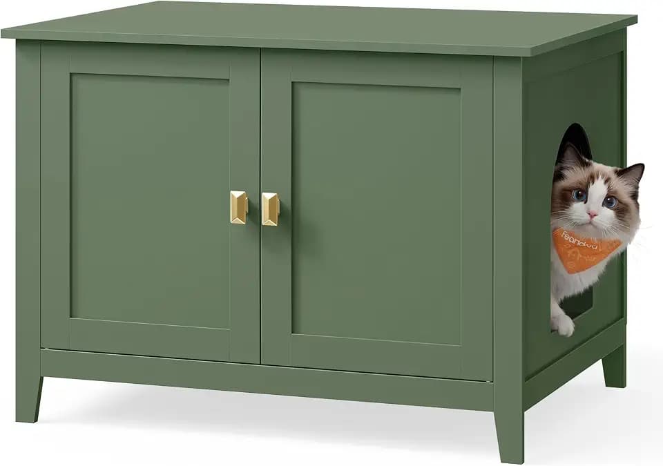 Feandrea Cat Litter Box Enclosure, Double Doors, Handles