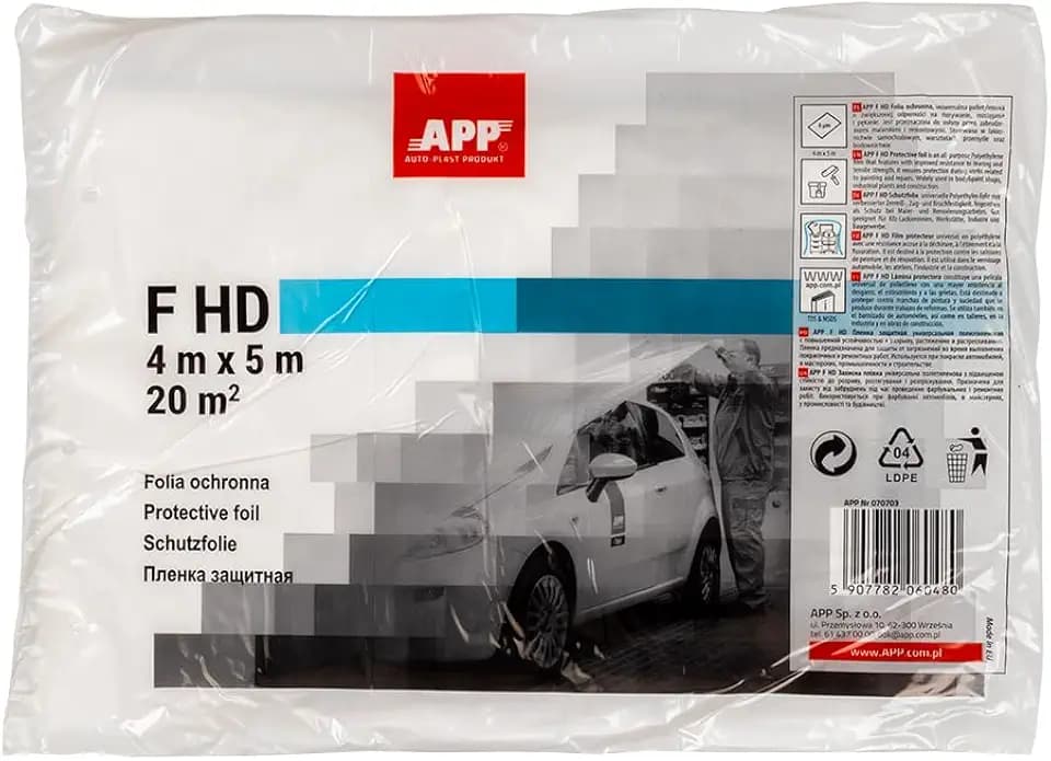App F HD – 40x Abdeckfolie HDPE 4×5 m (6 µm) | Extra reißfeste Staubschutzfolie für Malerarbeiten, Boden- & Möbelschutz, Auto, Renovierung & Baustelle