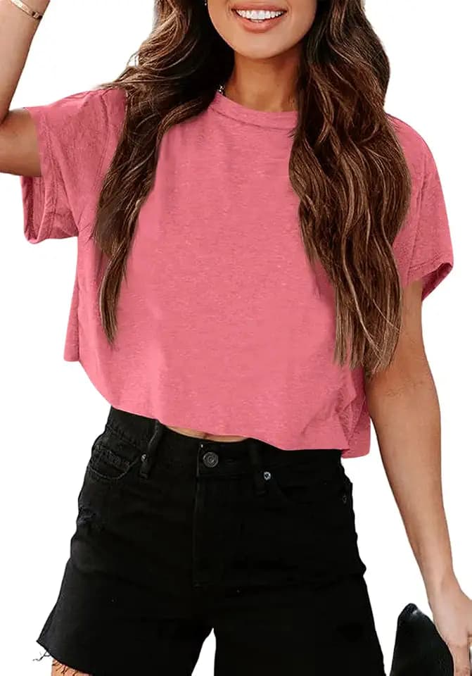 Tankaneo Damen Crop Top Oversize Sport T Shirt Rundhals