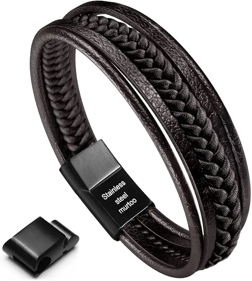 murtoo Herren Armband Edelstahl Echtleder Armband Naturstein Geflochten Mit Magnet Verschluss