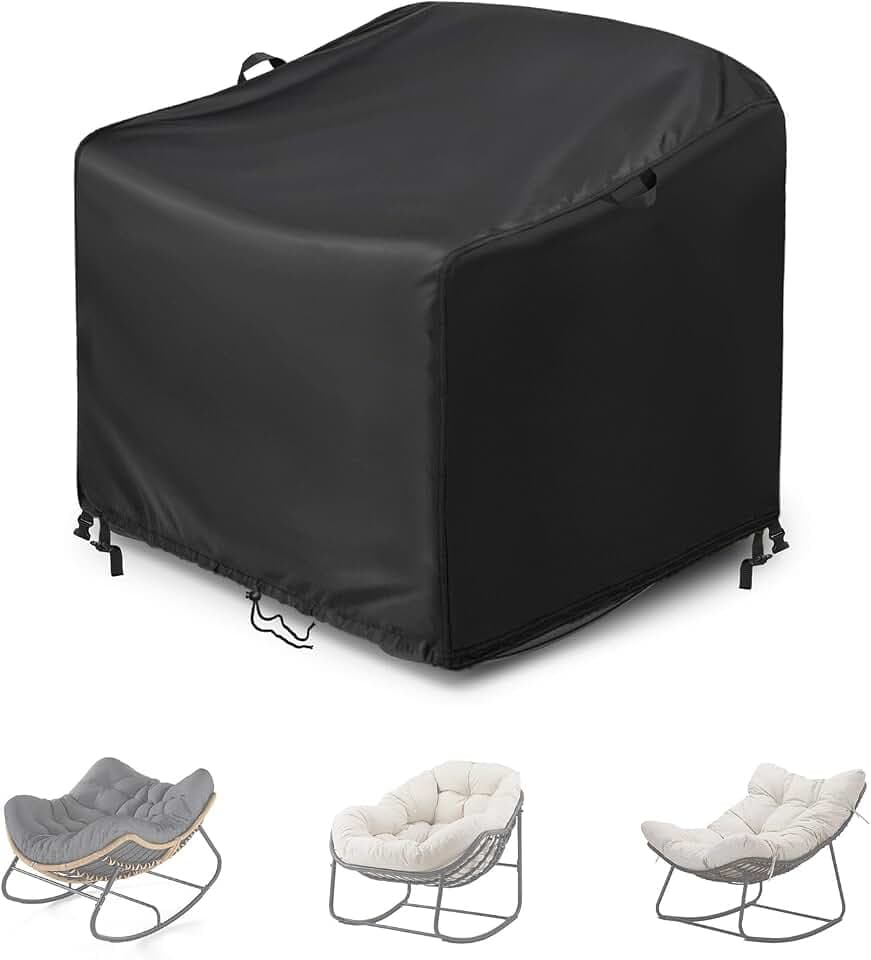 Kasla Patio Chair Cover, Waterproof Heavy Duty Cover for Outdoor Rocking Chair & Papasan Rocking Chair & Rattan Wicker Chair (Black, 46"L×38"W×19"H)