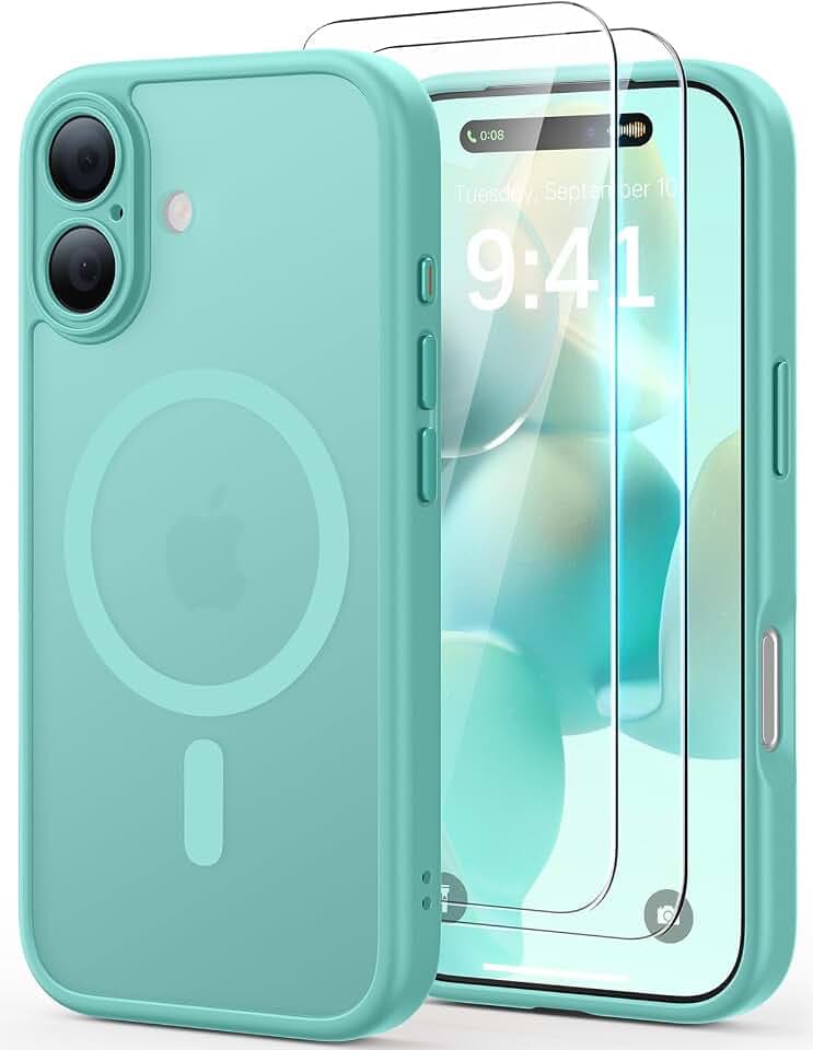 JJL for iPhone 17 Case with 2 Pack Screen Protectors, Compatible with MagSafe, Full Camera Protection, Translucent Matte Magnetic Phone Cover, Teal
