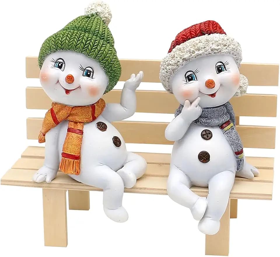 Dekohelden24 Schneekinder mit Mütze und Schal in rot-grün als Kantensitzer im 2er Set, L/B/H je Figur 6,5 x 6,5 x 12 cm