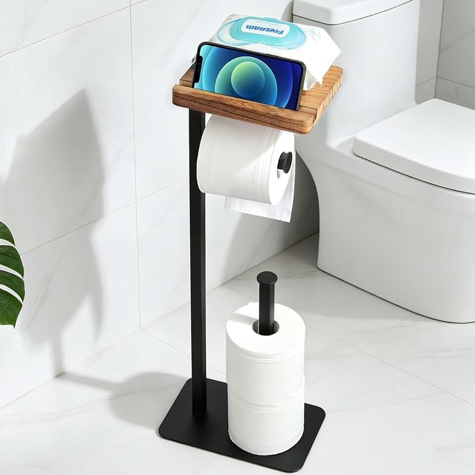 YIGII Toilettenpapier Ständer, Toilettenpapierhalter mit Handyhalterung, WC Rollenhalter Stehend Für 4 Rollen, Badezimmer zubehör, Stabile Basis