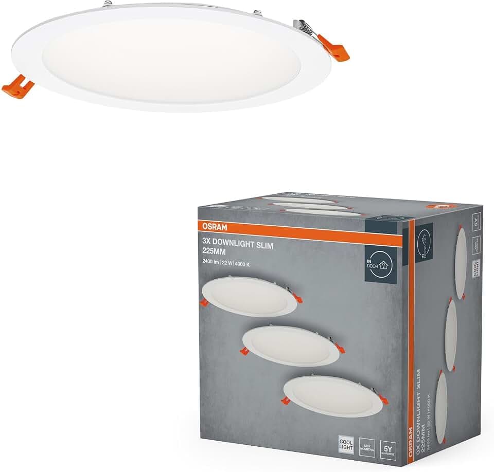 Osram Essential LED Einbaustrahler Slim 225mm 22W 4000K Weiß | LED spot and downlight recess slim, Spot lights and ceiling spots, Weiß, 225 mm dia, 25000 h, 3-Pack