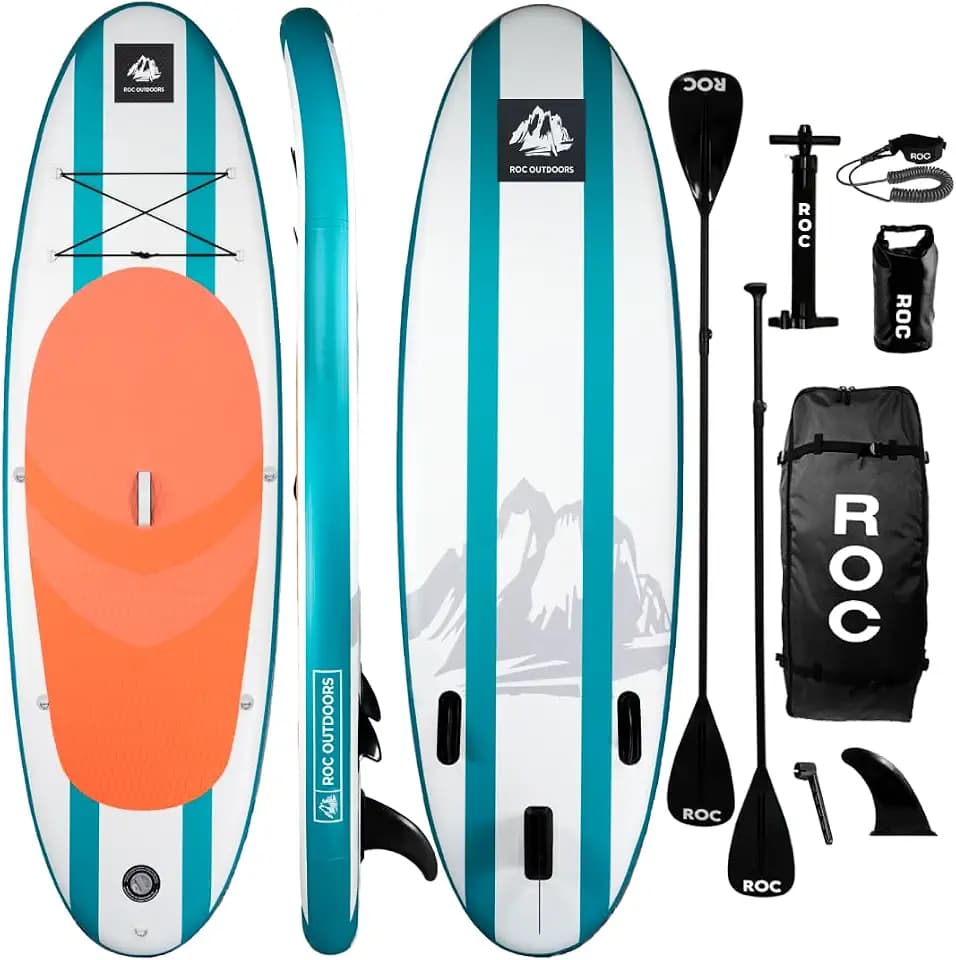 Roc Inflatable Stand Up Paddle Board 10' 6" with Premium SUP Paddle Board Accessories, Wide Stable Design, Non-Slip Comfort Deck for Youth & Adults (Aquas)