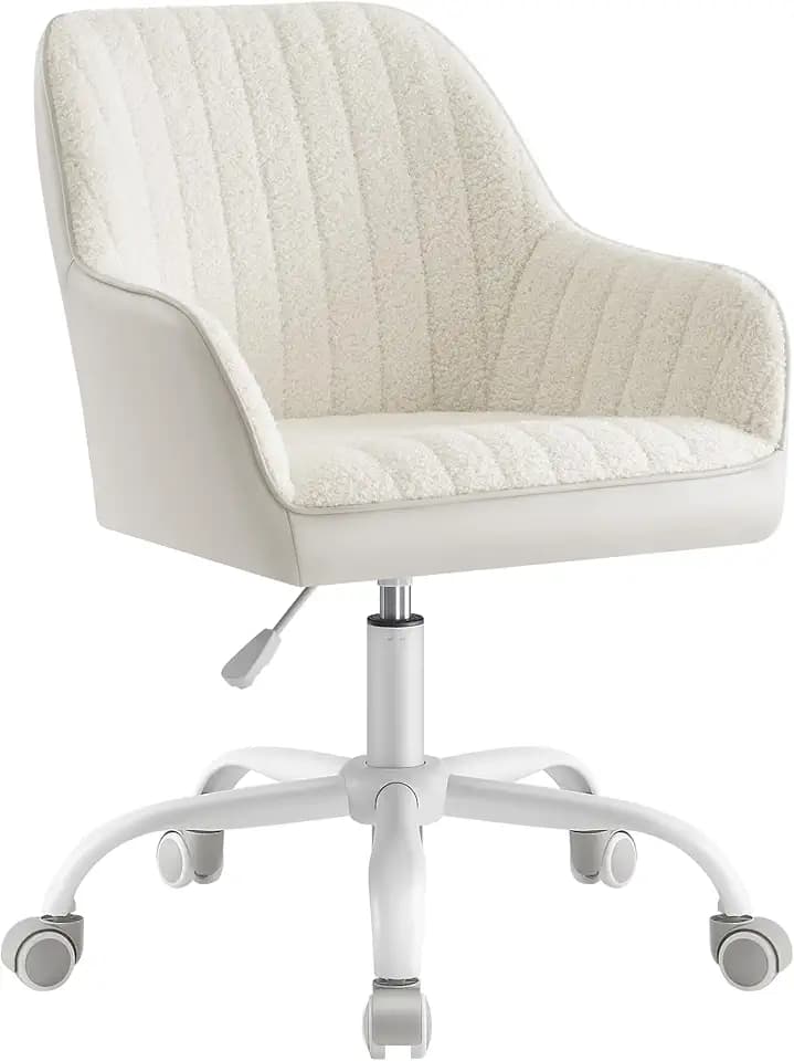 SONGMICS Bürostuhl, Drehstuhl, Sherpa und Kunstleder, Schaumstoffpolsterung, höhenverstellbar, für Arbeitszimmer, Bar, cappuccinobeige-wolkenweiß OBG012W01