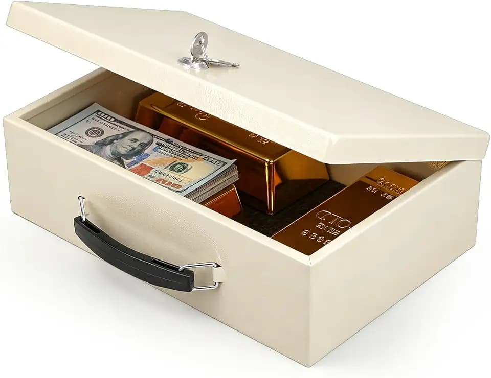 xydled Fireproof Document Box with Key Lock, Fire Safe Box, White