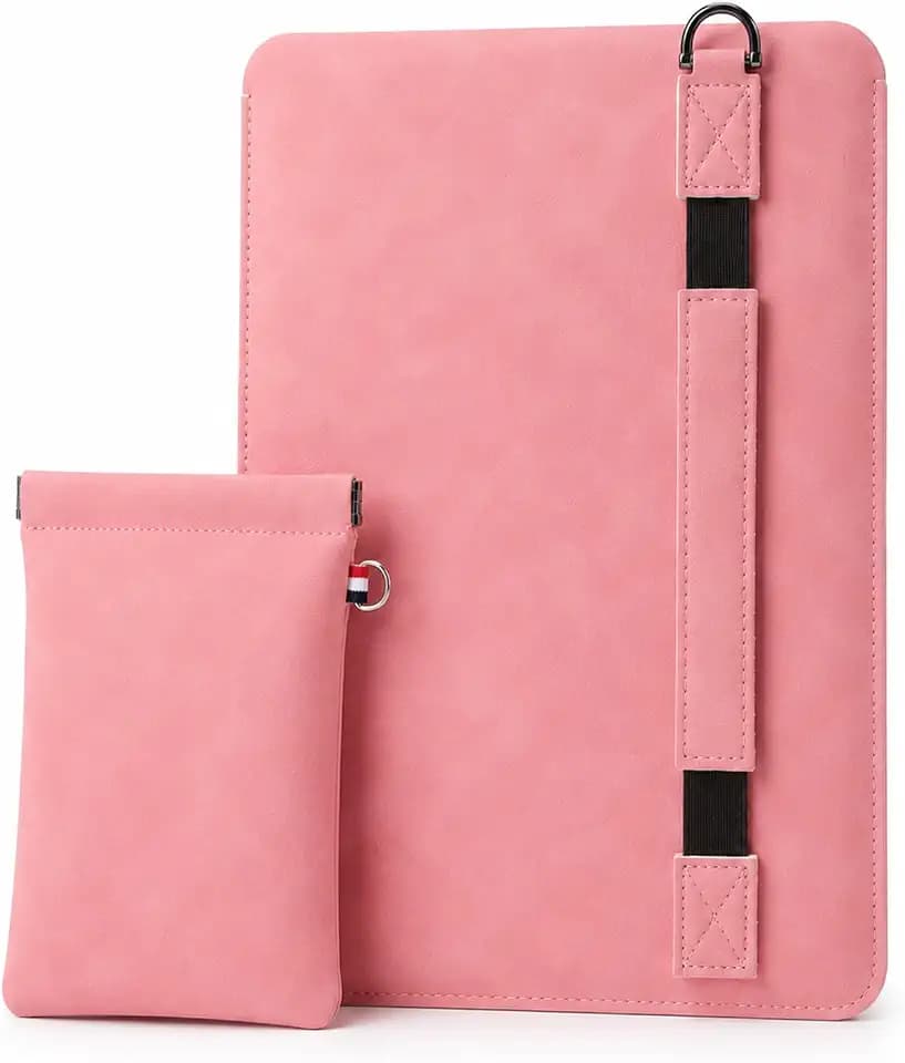 Laptop Sleeve for 14-inch MacBook Pro M5/M4/M3/M2/M1, Slim Protective Case with Water-Resistant Soft Leather Feel, 3-Layer Cushioning, Anti-Drop Strap & Extra Accessory Pouch, Pink