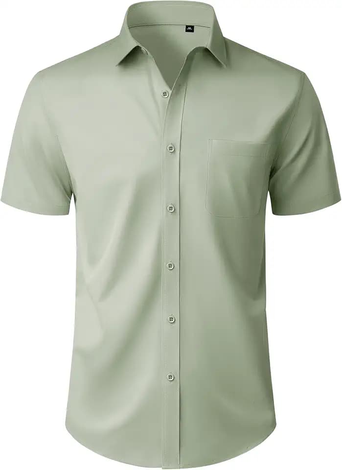 Mens Short Sleeve Dress Shirt Wrinkle Free Button Down Shirt with Pocket