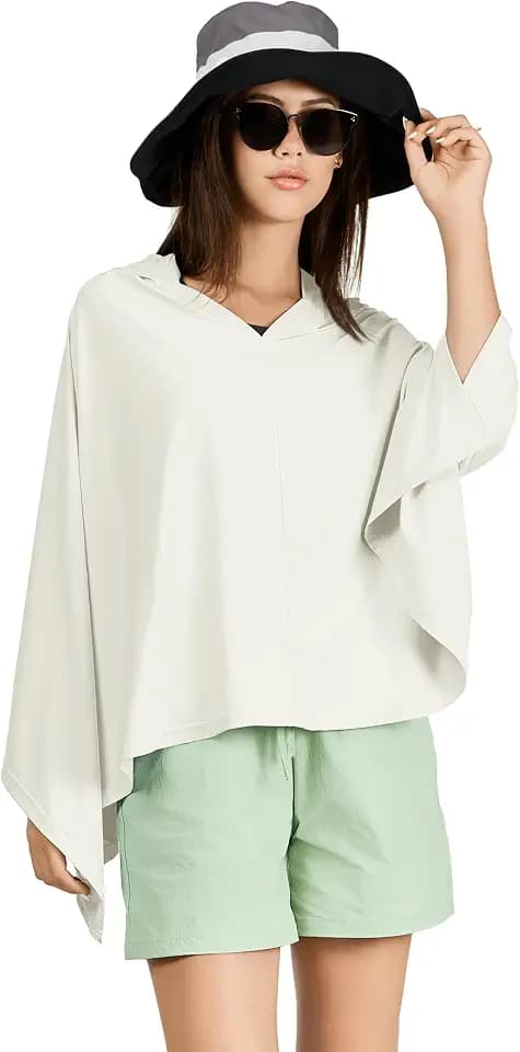 VENVSBEE UPF 50+ Hooded Sun Poncho for Women, Lightweight UV Beach Cover Up, Travel Swimsuit Wrap