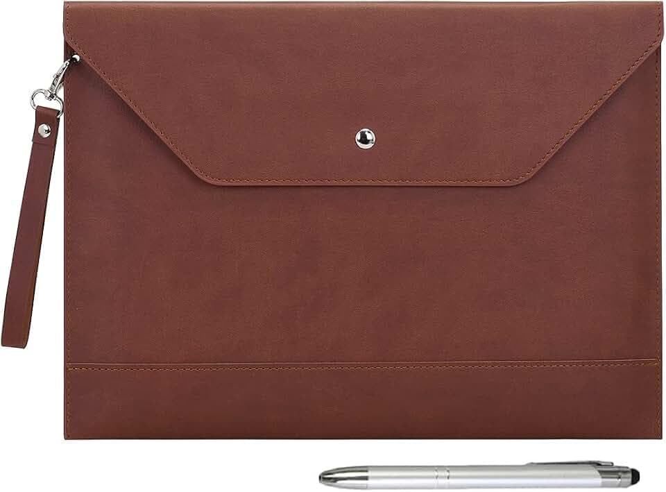 Wonderpool A4 Umschlaghülle Aktenmappe Datei-Hülle Verdicktem PU Leder mit Andgelenkriemen und taschen Beutel für Dokumente Schreibwaren Tablet-PC Halter Organizer Tasche (Kaffee)