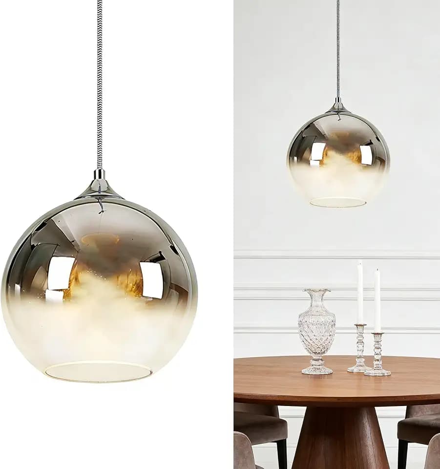 Ohne Stromanschluss Hängelampen mit Fernbedienung,Modern Glas Hängelampe mit batterie,Batteriebetrieben Pendelleuchte mit 6 RGB Farben dimmbar,Innen Pendelleuchte keine Verkabelung erforderlich