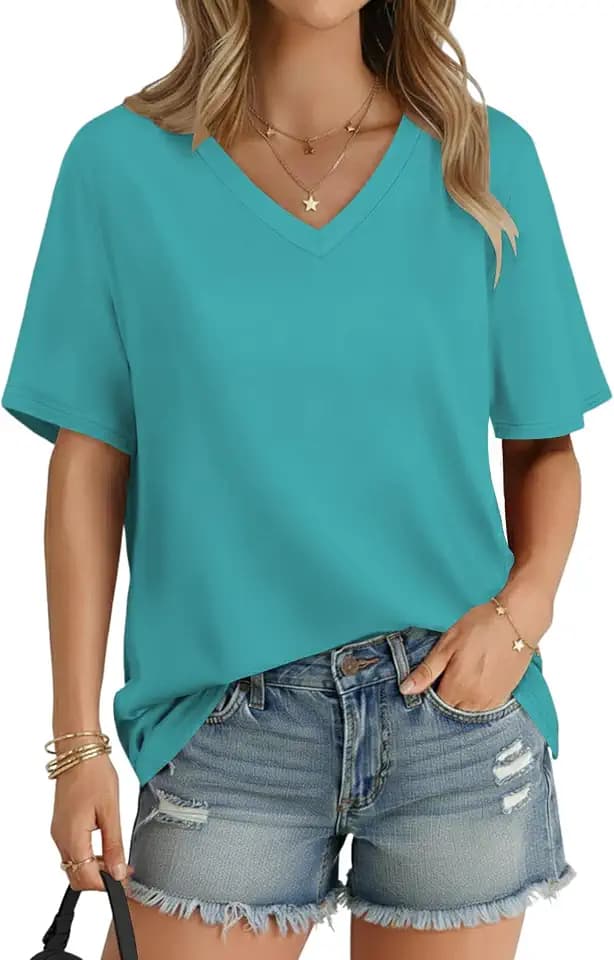 Cuptacc Tshirt Damen V Ausschnitt Oversized T-Shirt Basic Sommer Oberteile
