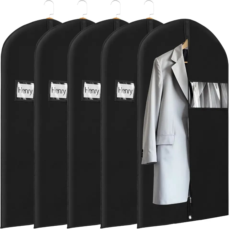 47" Garment Bag for Hanging Clothes, Gusseted Suit Bags for Travel, 5 Pack