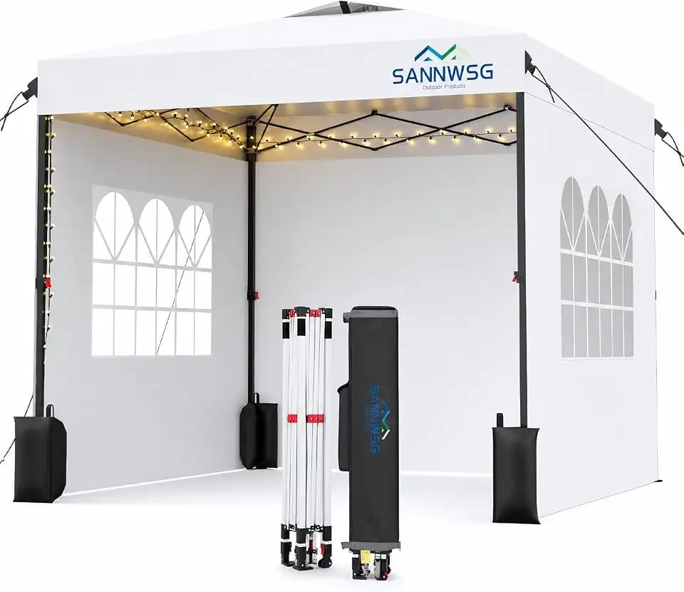 10X10 Pop Up Canopy Tent with 3 Sidewalls,Easy Up Canopy,Commercial Instant Shelter,Heavy Duty One Person Set Up Event Tent,White