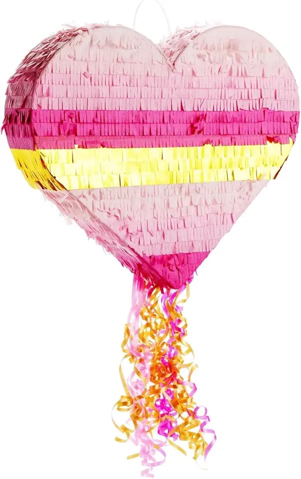 Sparkle and Bash Pull String Pinata - 16 x 13 x 3 In, Pink & Gold Ombre - Heart Shaped Pinata for Girls' Birthday Party Supply & Decoration