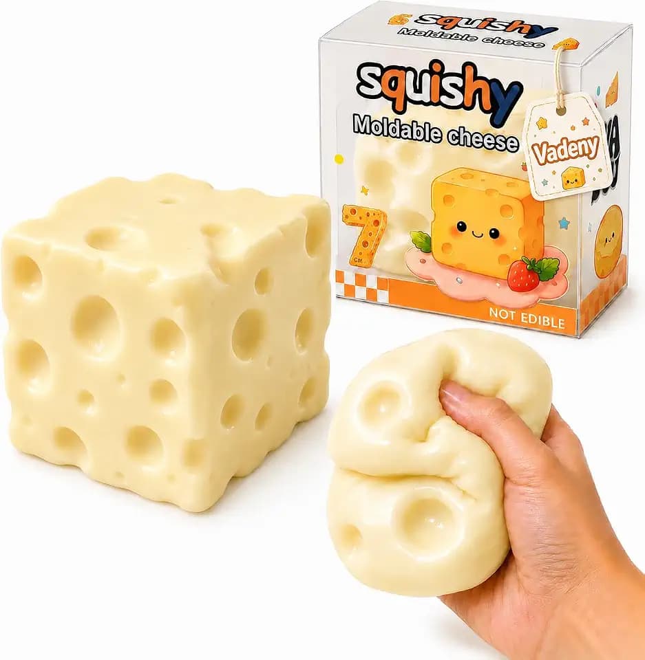 Jumbo Cheese Squishy Toys Stress Squeeze Squishies Relief Fidget Toy Moldable Giant Cheese Block Stress Soft Food Sensory Shaped for Adults Novelty Surprise Gift (Yellow)