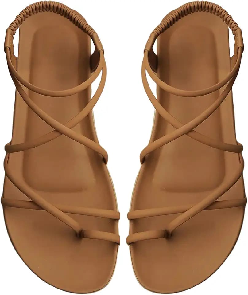 GORGLITTER Women's Strappy Flat Sandals Dressy Ankle Strap Thong Slides