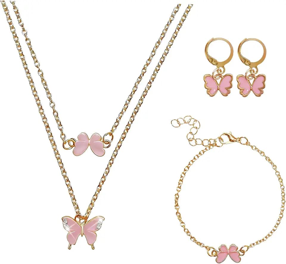 Butterfly Jewelry Set for Women, Gold Plated Necklaces Sets with Matching Earrings Bracelet, Elegant Jewelry Set for Wedding Party Valentine's Day Gifts