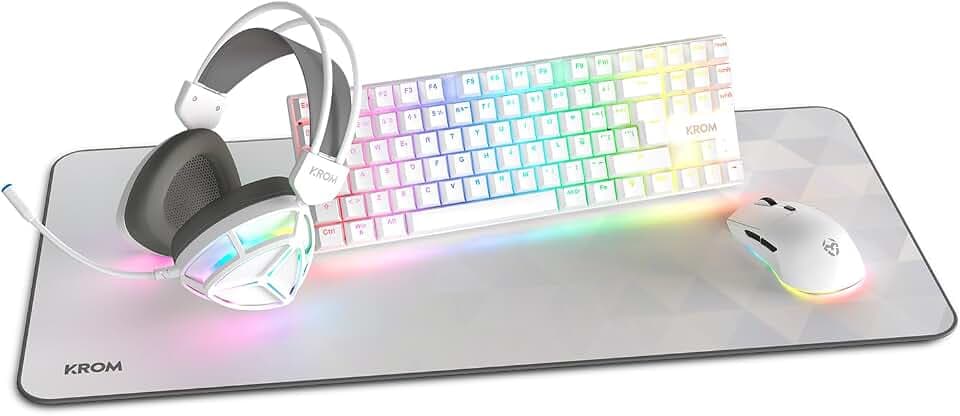 KROM Klass – 4-in 1 Gaming-Set: Mechanische TKL, Tastatur RGB, spanisches Layout, optische Maus mit 7200 DPI, Headset mit 50mm-Treibern und XXL-Mauspad, Komplettes Set für PC und Laptop-Gamer