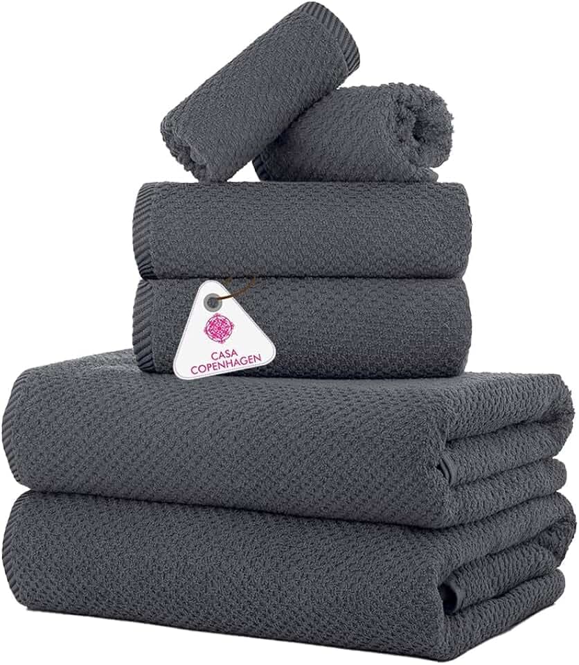 Casa Copenhagen Popcorn 6-teiliges Handtuch-Set – Kiefer Grau, 600 g/m², 2 Badetücher, 2 Handtücher, 2 Waschlappen aus weicher ägyptischer Baumwolle für Badezimmer, Küche und Dusche