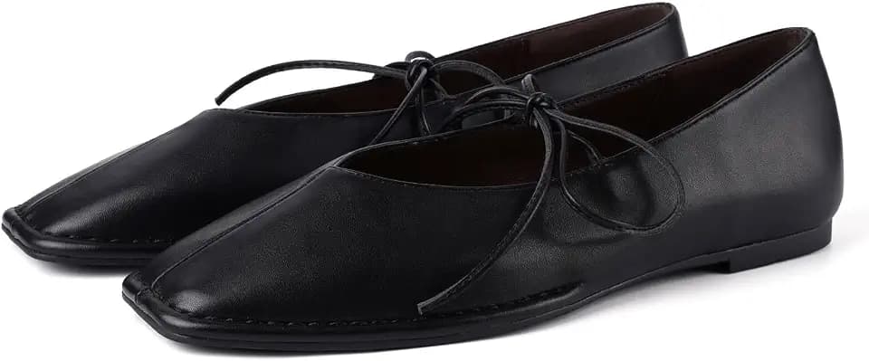 Ballet Flats for Women Square Toe Mary Jane Shoes,PU Black,9.5